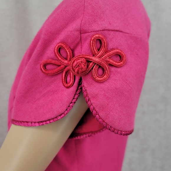 Adrianna Papell Vintage Linen Blend Short Tuplip Sleeve Sheath Dress - Picture 11 of 15